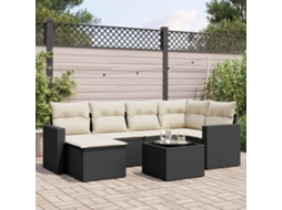 Vidaxl 7 Pcs Conjunto De Sofás P/ Jardim C/ Almofadões Vime Pe Preto