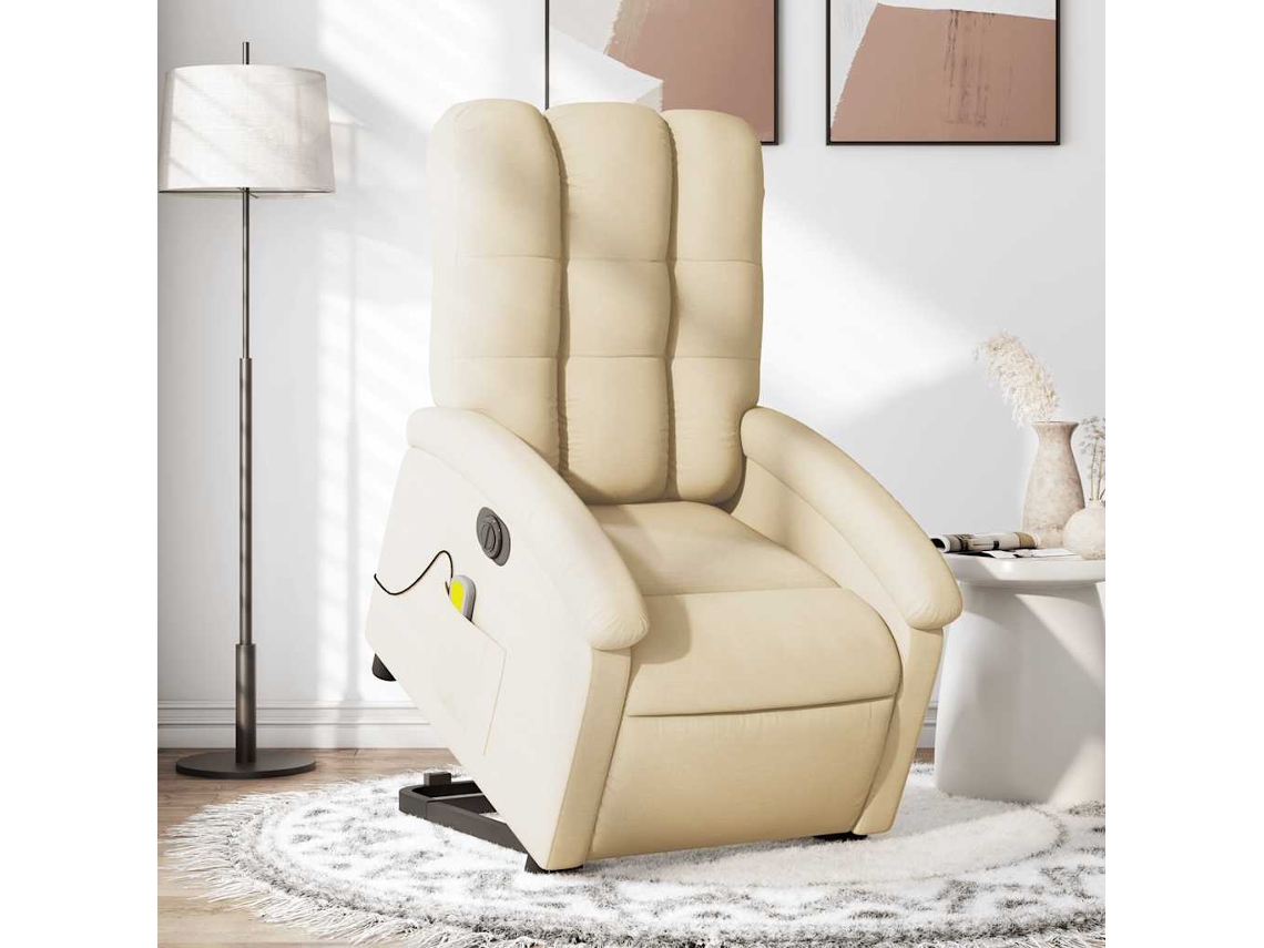 Vidaxl Poltrona Elétrica Elevatória Massagens Tecido Creme