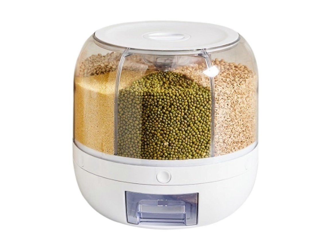 Dispensador De Grãos De Grande Capacidade, Recipiente Giratório Para Armazenamento De Arroz Com Copo Medidor Para Cozinha, Alimentos Secos, Branco, 27