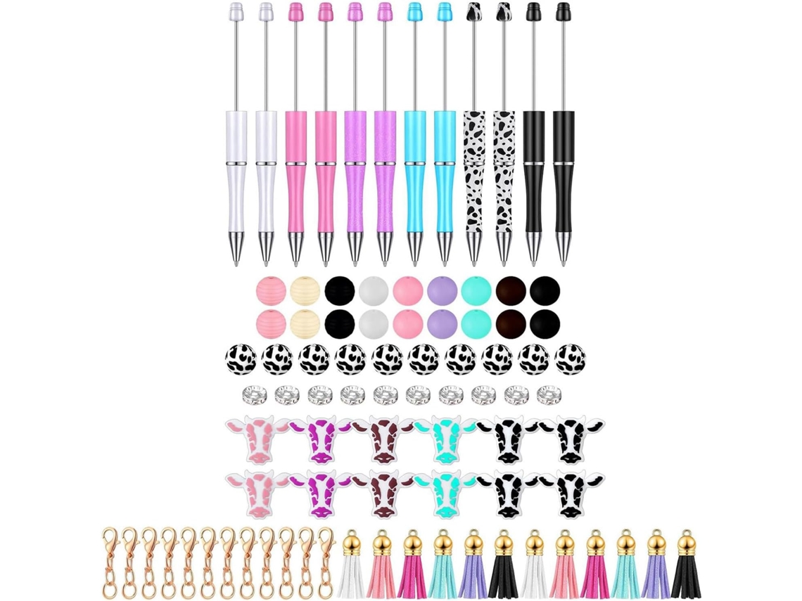 Conjunto de 86 Canetas Esferográficas com Miçangas, Ganchos e Pompons, Material Escolar. SFUSHOS