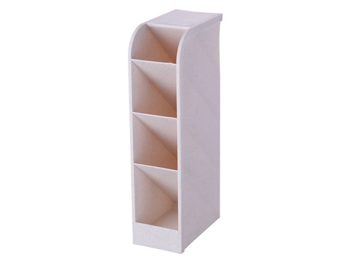 Porta canetas inclinado 4 compartimentos multifuncional plástico organizador de mesa bege com marca