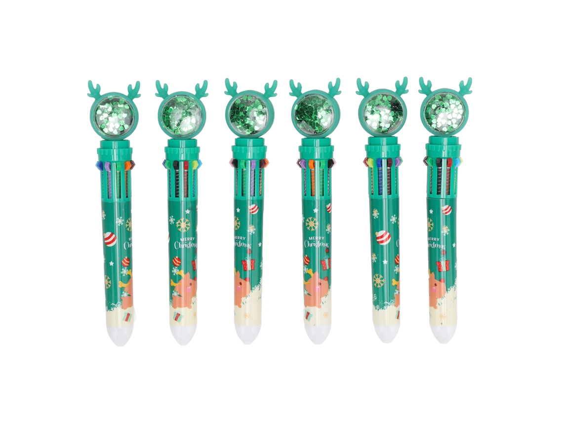Canetas de Natal Elmo Verde 10 Cores Brilhantes