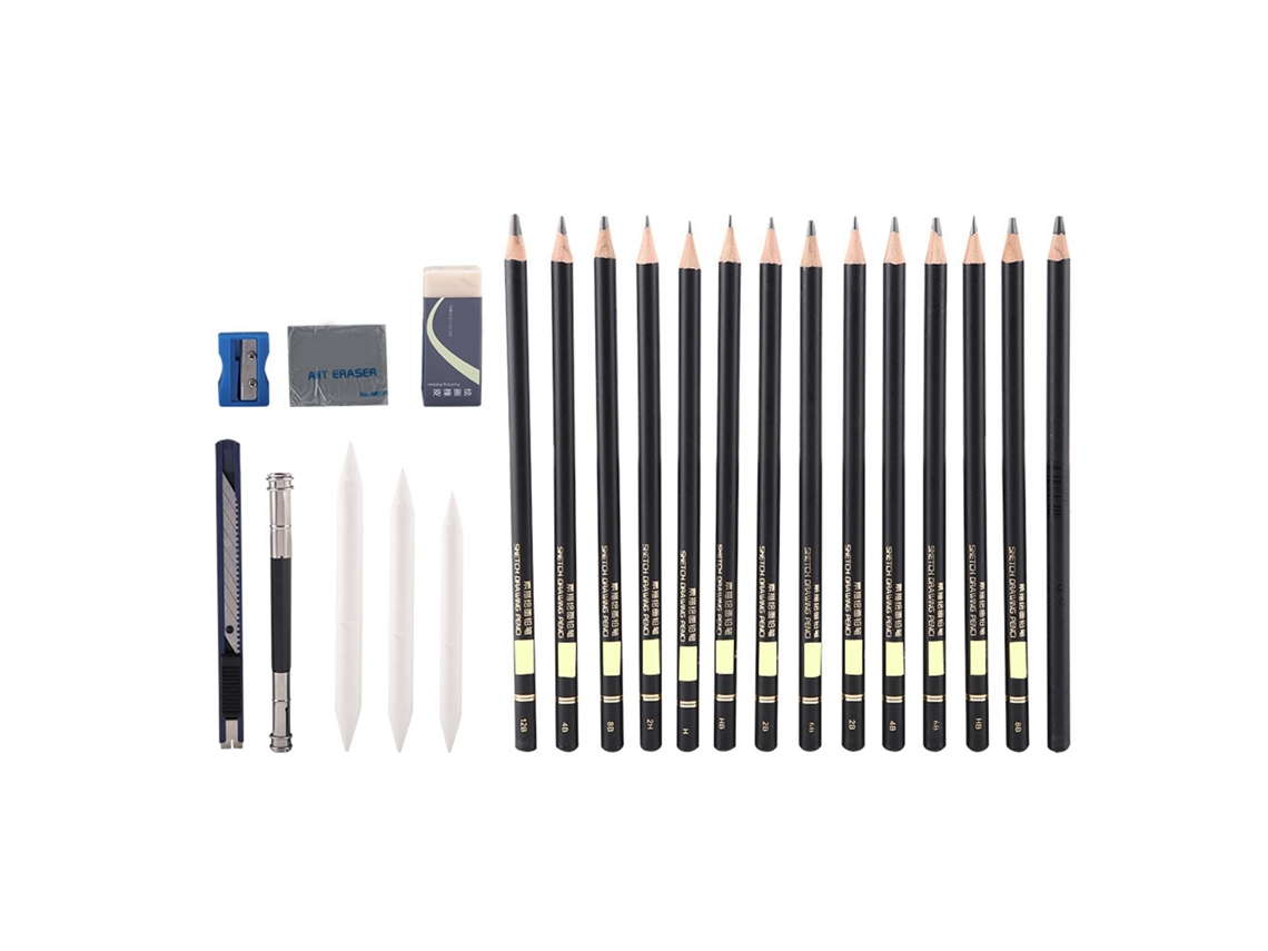 Conjunto de Desenho 29 Lápis de Carvão com Borracha Para, Pintura e Arte AQUAFORGE