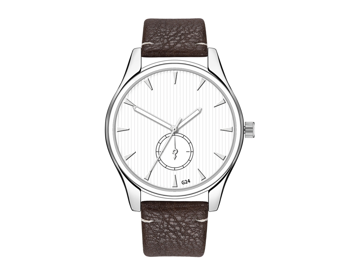 Reloj De Pulsera Para Hombre Con Correa De Pu Marrón Oscuro Dial Redondo Analógico De Cuarzo