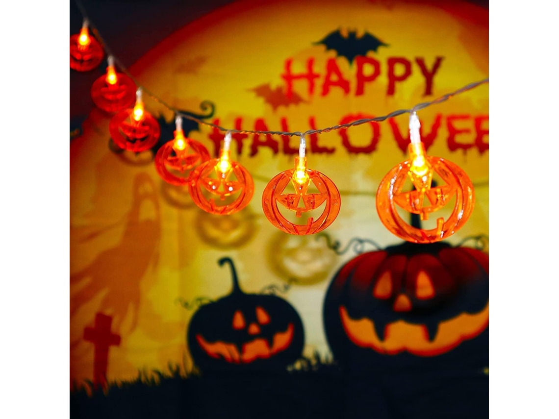 Cordão De Luzes Abóbora Halloween Com 3 Metros Comprimento E 20 Leds,
