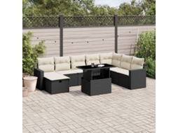 Vidaxl 9 Pcs Conjunto De Sofás P/ Jardim C/ Almofadões Vime Pe Preto