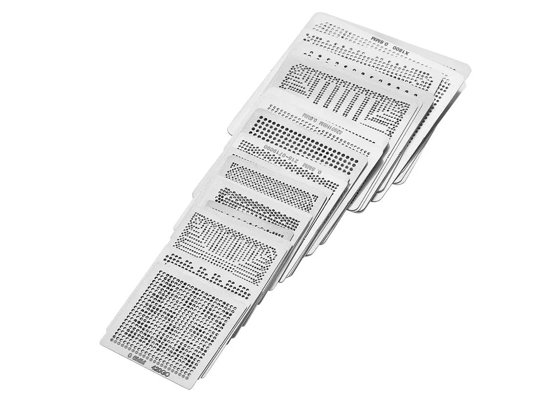 Kit universal de reballing BGA com 33 peças em aço, com tela e aquecimento direto.