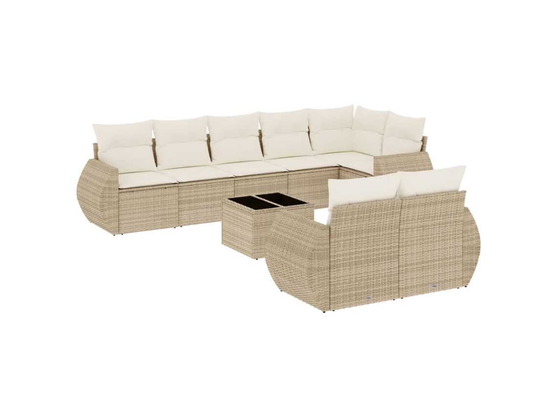 Conjunto de 9 Sofás para Jardim com Almofadões Vime Pe Bege MAISON EXCLUSIVE (90x200 cm)