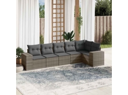 Vidaxl 6 Pcs Conjunto Sofás De Jardim Com Almofadões Vime Cinzento