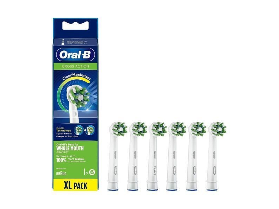 Recarga para escova de dentes elétrica Oral-B Crossaction Clean, 6 unidades em pacote com 2, tecnologia Clean Maximiser Slowmoose