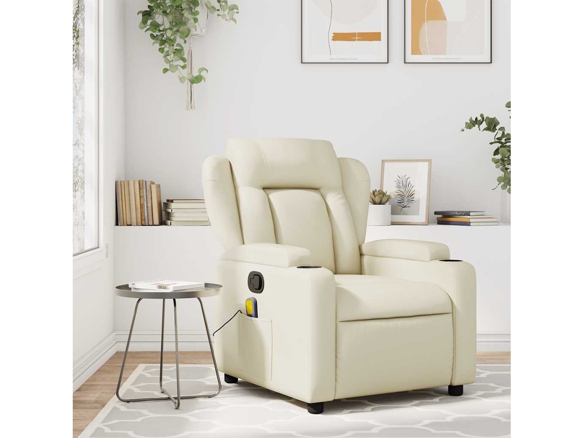Vidaxl Poltrona De Massagem Reclinável Em Couro Sintético Creme