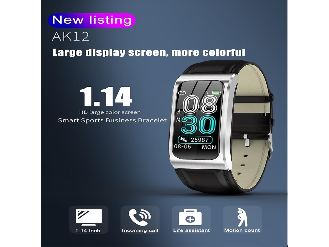 Lurelia Relógio Inteligente Ak12 Bluetooth, Ritmo Cardíaco, Spo2, Sono, Pressão, Chamadas, Alarme, 1,14", Silicone, Impermeável