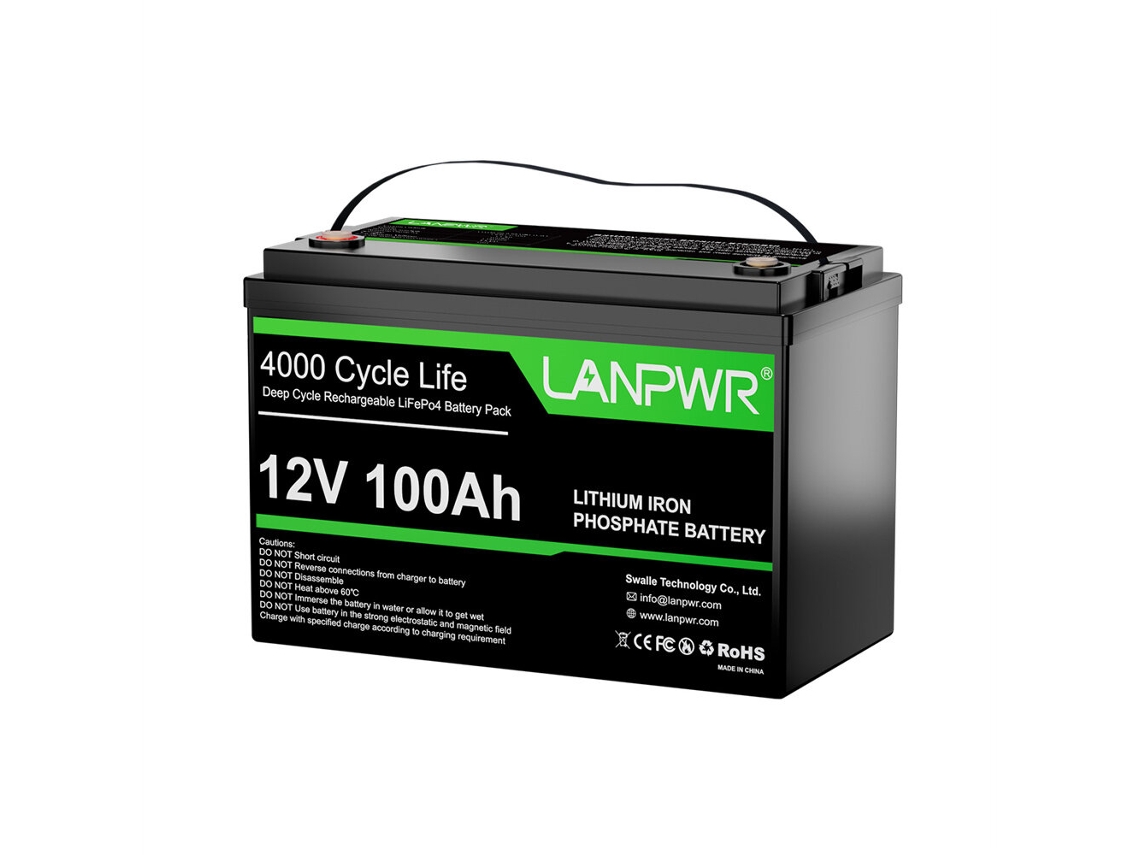 Directo da ue Lanpwr 12v 100ah Lifepo4 Bateria De Reserva, 1280wh De Energia, 4000 Ciclos Profundos, 100a Bms, Conectável Um Inversor Solar
