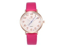 Reloj De Pulsera De Cuarzo Para Parejas Con Correa De Cuero Pu, Dial Redondo, Rojo Rosa