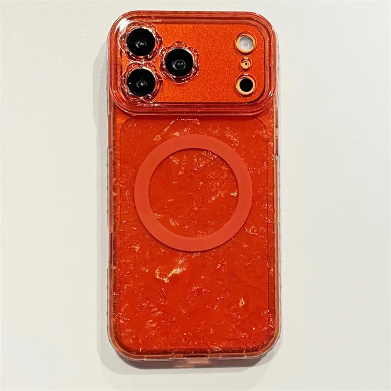 Capa Magnética Para Celular (iphone 16 Laranja) Com Luzes Piscantes Em Cor Sólida, Resistente A Impactos.