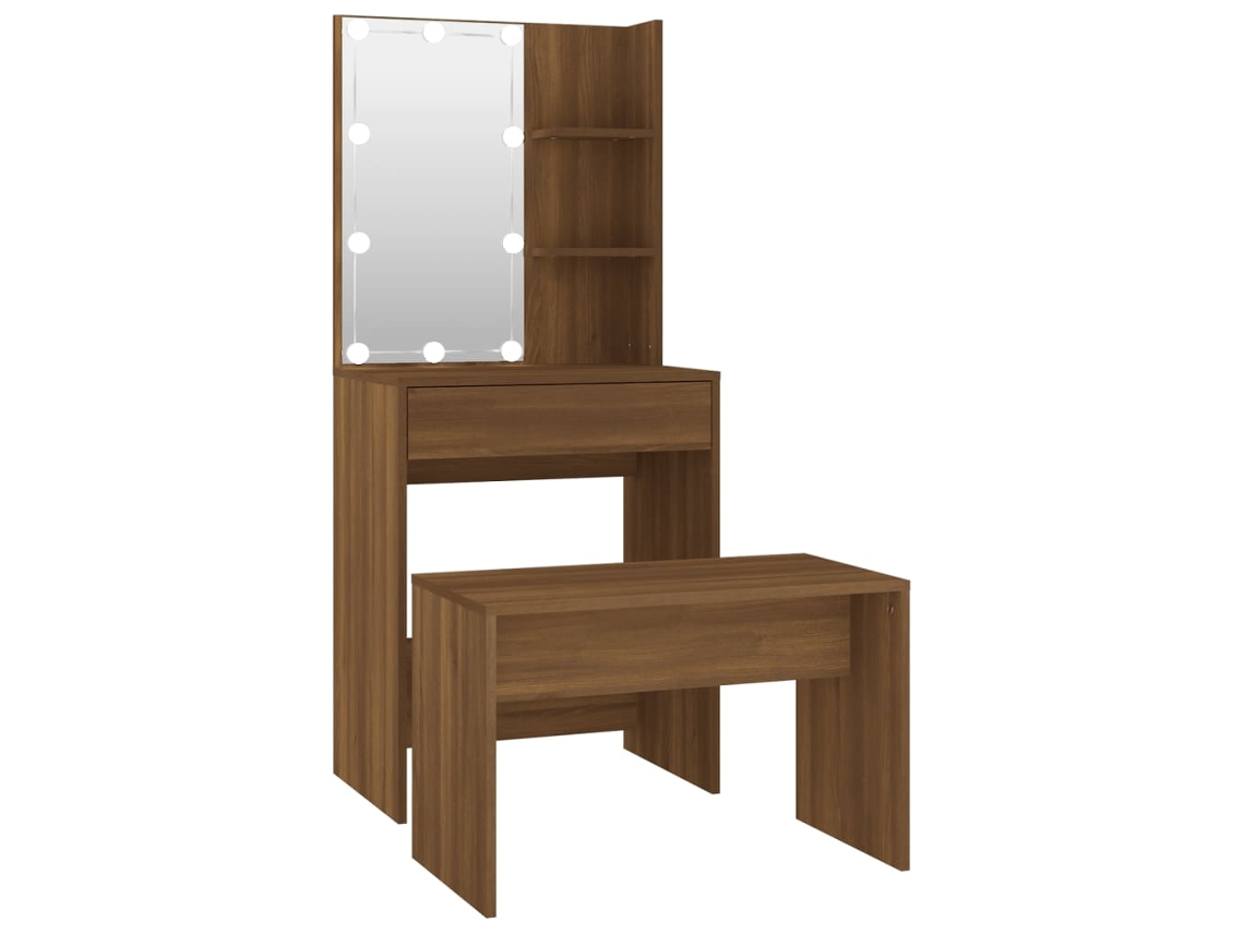 Dressing Table Set With Led, Dressing Table Sets With Leds Vidaxl Marrom Madeira Processada (60 X 40 X 140 Cm)