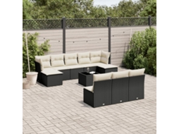 Vidaxl 11 Pcs Conjunto Sofás De Jardim C/ Almofadões Vime Pe Preto