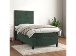 Cama Com Molas/colchão 100x200 Cm Veludo Verde-escuro