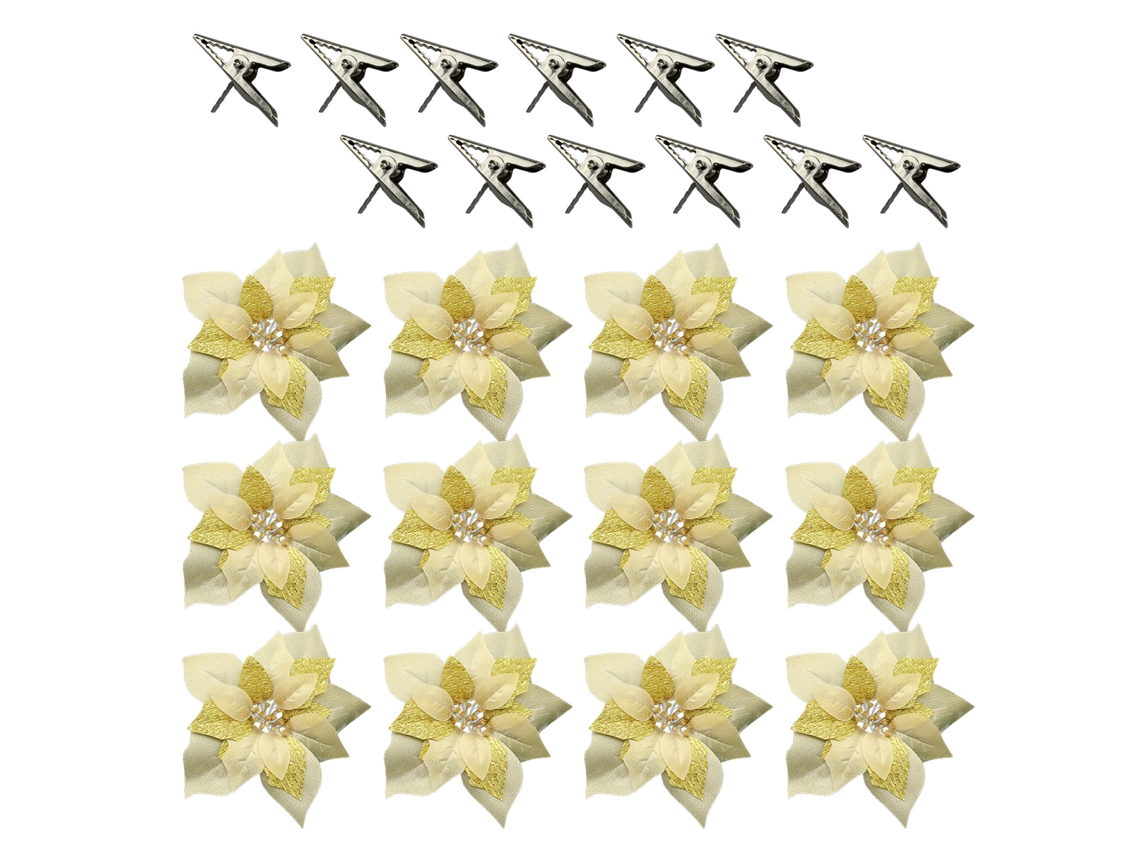 Flores Decorativas Natal Douradas 12 Peças 22cm