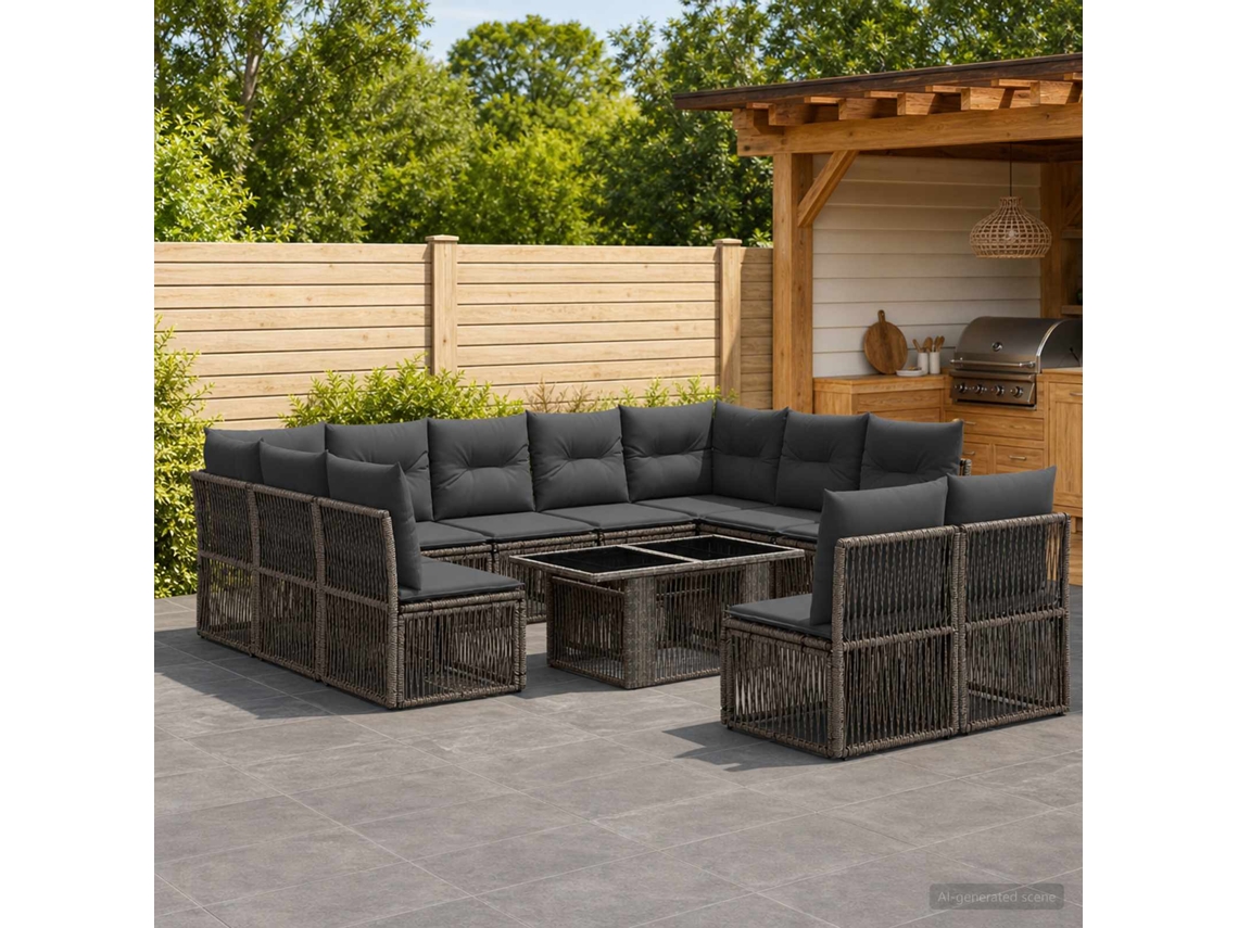 Vidaxl Conjunto De Sofá De Jardim 12 Unid. Cinzento Vime Pe