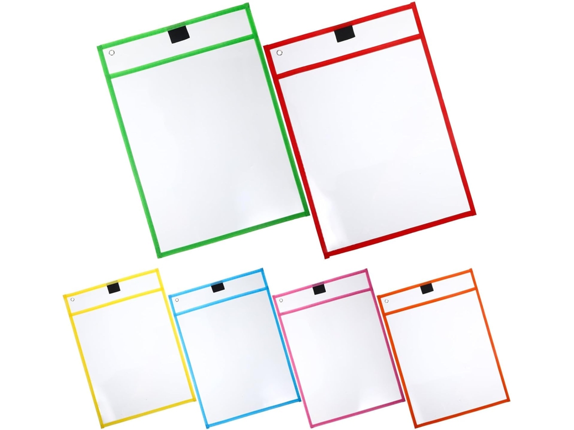Conjunto de 6 protetores de arquivo transparentes em PVC, ideais para escola e universidade, práticos para transporte e armazenamento.