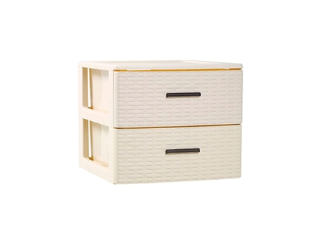 Gaveta de armazenamento de plástico RATTAN | Efeito vime | Torre de arrumação multiusos bege com 2 gavetas