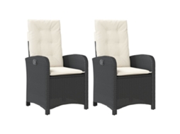 Conjunto de Cadeiras de Jardim Reclináveis C/ Almofadões 2 Peças Vime Pe Preto MAISON EXCLUSIVE