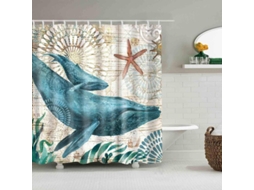 Cortina De Ducha Ballena Estilo Mediterráneo Vida Marina 72x72 Pulgadas Impermeable Poliéster Con Ganchos Decoración Baño