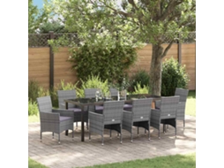 Vidaxl Conjunto De Jantar Para Jardim 9 Unid. Cinzeto Vime Pe