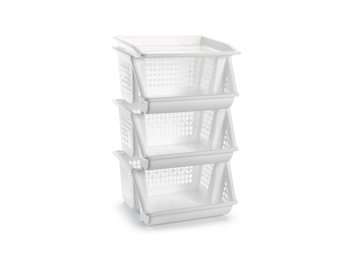 Arrumação de Legumes Empilhável Plft em Branco 3 Cestos ACAN (36x57x29 cm)