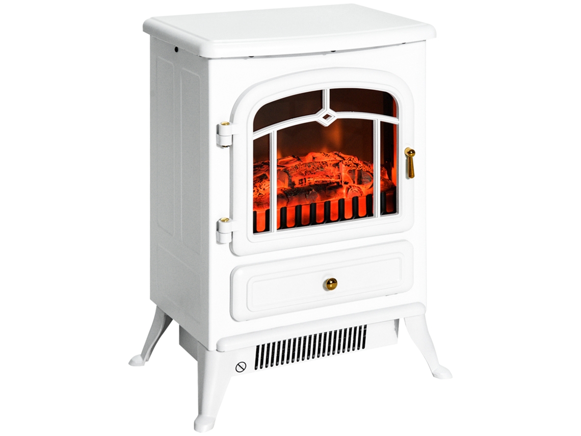 Recuperador De Calor Elétrico Com Efeito De Chama 950/1850w Proteção Contra Superaquecimento Branco 41,5x28x54,8cm Para Noites Aconchegantes Liptaptyn