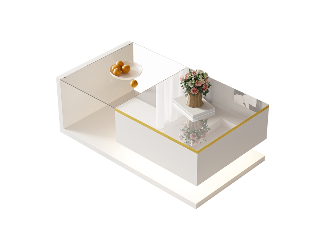 Mesa Centro 90cm Brilho Vidro Led Sala Sofisticada VOLTEDGE