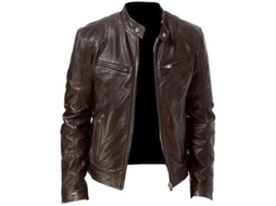 JAQUETA Fasst de Couro Falso para Homem com Cremallera Moto Biker | S/MARCA