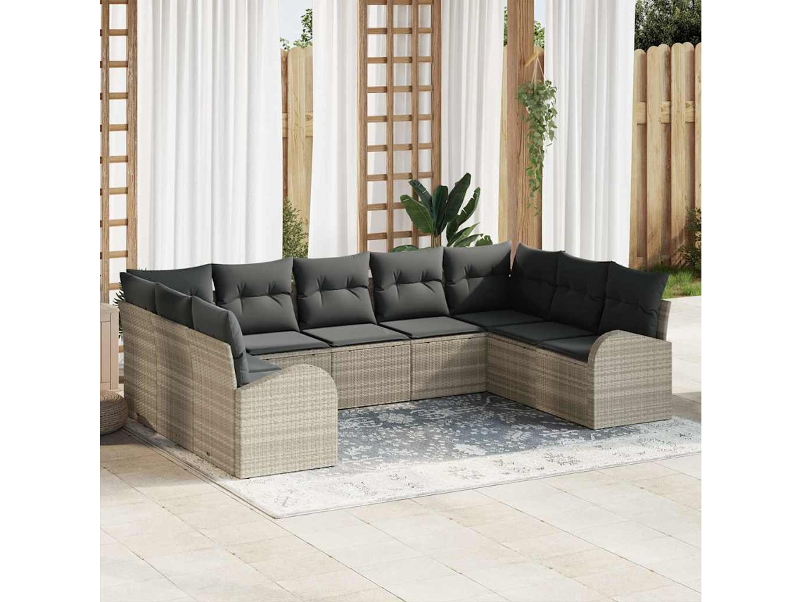 Vidaxl Conjunto De Sofá De Jardim 9 Unid. Cinzento-claro Vime Pe