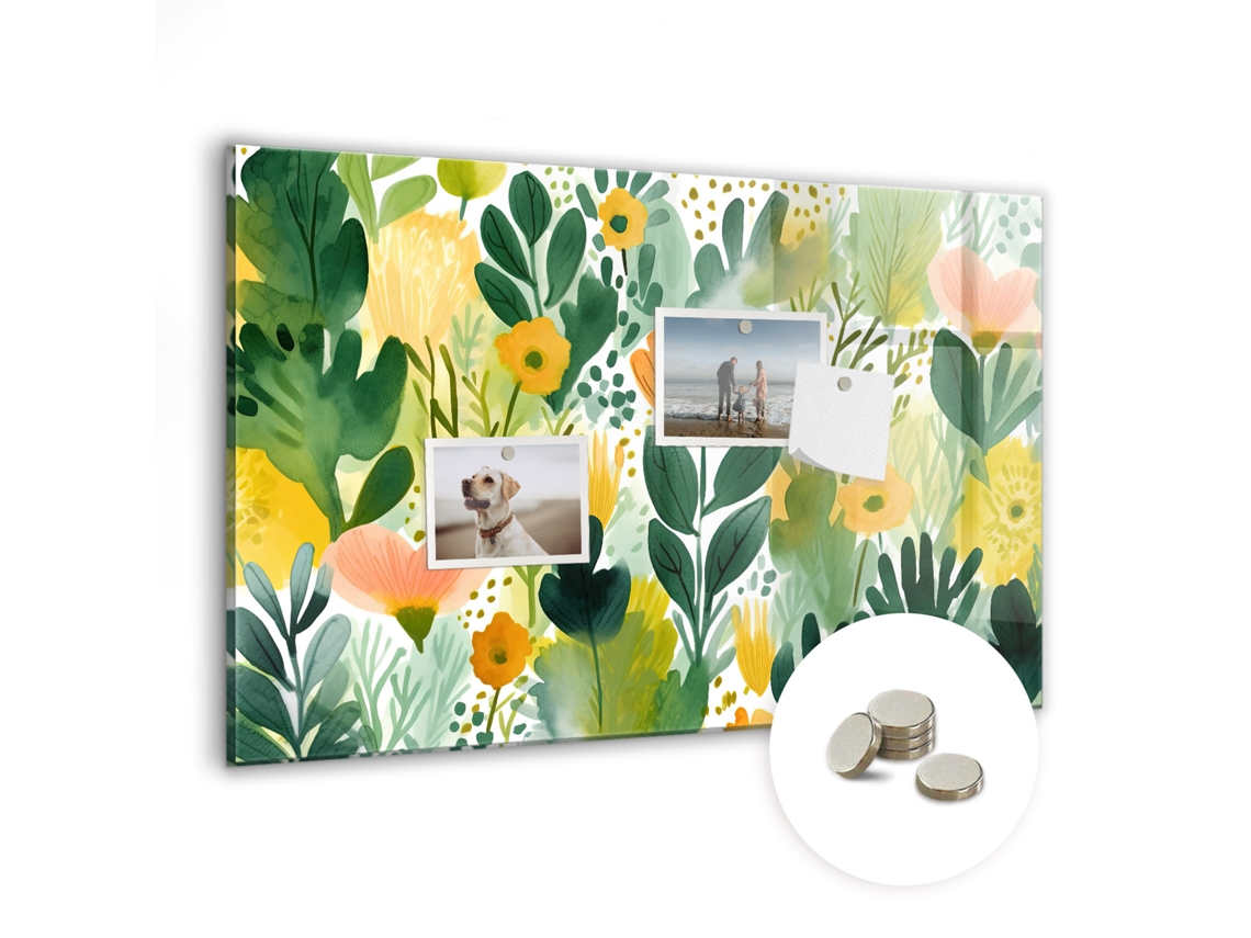 Quadro De Vidro Magnético Flores Em Aguarela Para A Sala De Estar Espelharte (60x40 Cm)