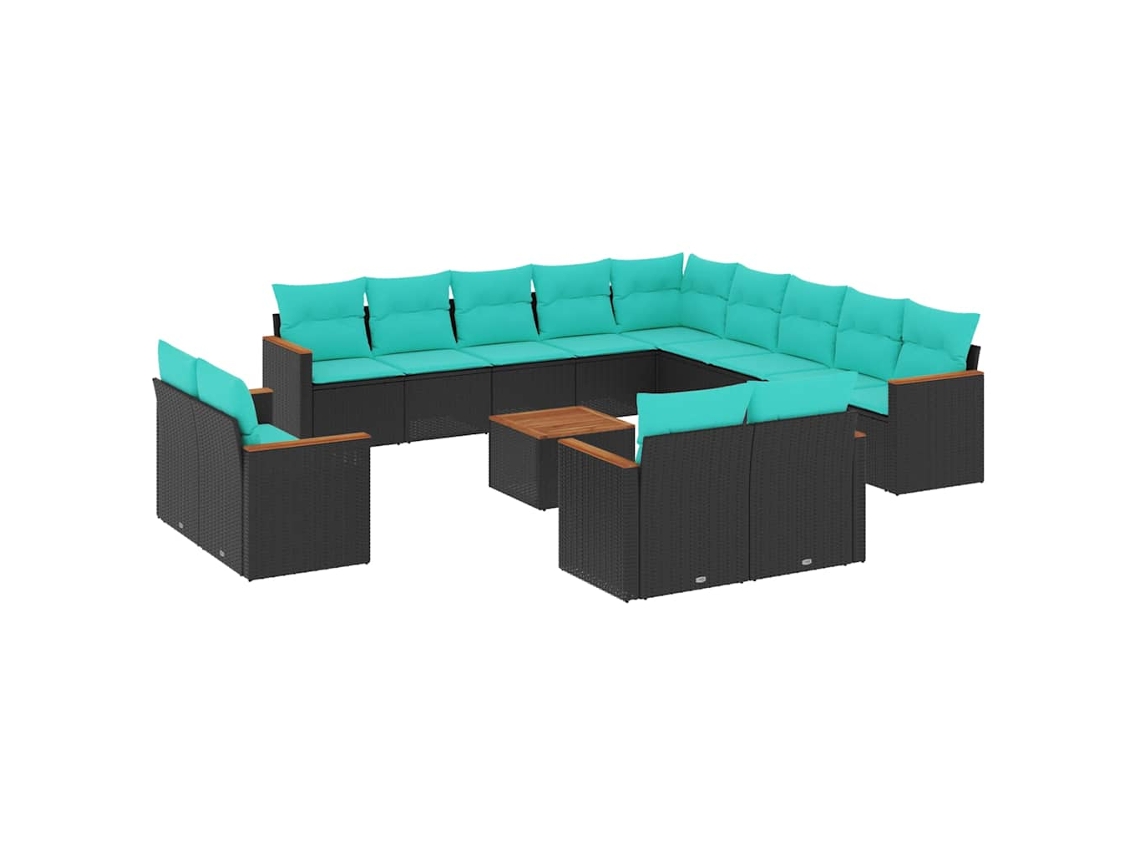 Conjunto de Sofá de Jardim, 14 Peças, Almofadas, Rattan Preto MAISON EXCLUSIVE