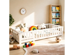 Cama Infantil De Chão 90x200 Com Proteção Contra Quedas, Cama Infantil Montessori Com Porta Estrado De Ripas, Cama De Chão, Madeira Maciça