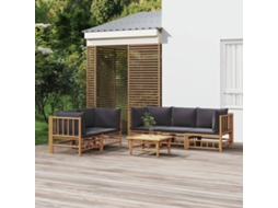 Vidaxl 6 Pcs Conjunto Lounge Jardim Bambu C/ Almofadões Cinza-escuro