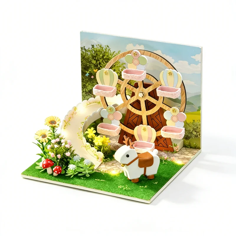Quebra cabeça 3d de Madeira da Roda gigante Dos Sonhos, Casa em Miniatura para Montar e Modelo Giratório. MDUG