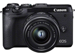 Kit Máquina Fotográfica CANON EOS M6 Mark II + EF-M 15-45mm f/3.5-6.3 IS (APS-C) — Video 4K+Full HD até 120fps, Wi-Fi, Sensor de 32,5 megapixels de tamanho APS-C, ISO até 25600, Disparo contínuo rápido até 14 fps