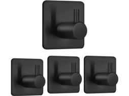 Conjunto De 4 Ganchos Autoadesivos Pretos Resistentes Para Roupas, Ganchos De Parede Em Aço Inoxidável Para Casa De Banho E Cozinha