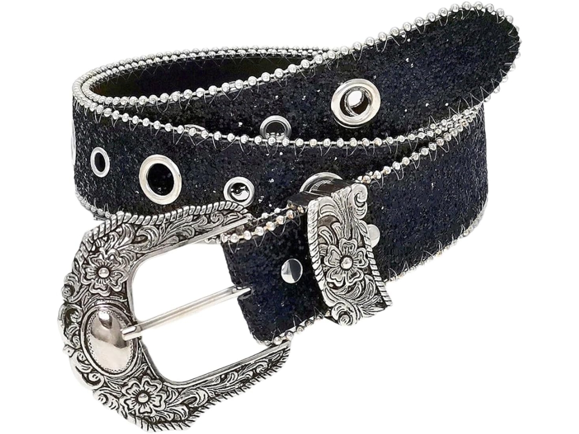 Cinto Feminino Com Miçangas, Ideal Para Calças Jeans E Infantis, Com Fivela Decorativa Gravada E Cós Lantejoulas
