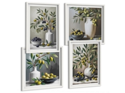 Quadros Decorativos Para Parede Azeitonas De Cerâmica Cinza Moldura Branca Pinturas De Quarto Espelharte (conjunto De 4 Imagens)