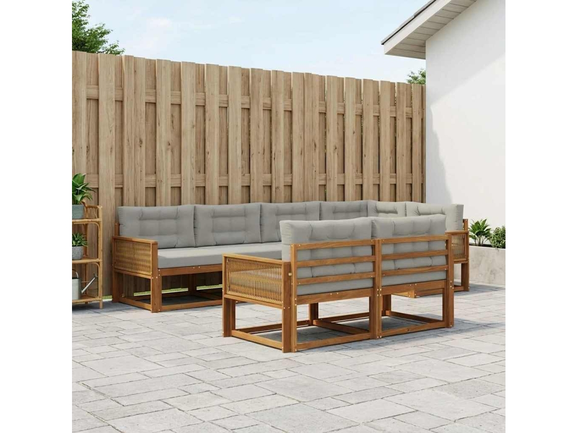 Vidaxl Conjunto De Sofás Para Exterior 8 Unid. Natural E Cinza Claro