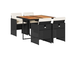 Conjunto de 5 Jantar para Jardim com Almofadões Vime Pe Preto MAISON EXCLUSIVE