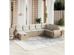 Vidaxl 8 Pcs Conjunto De Sofás P/ Jardim Com Almofadões Vime Pe Bege