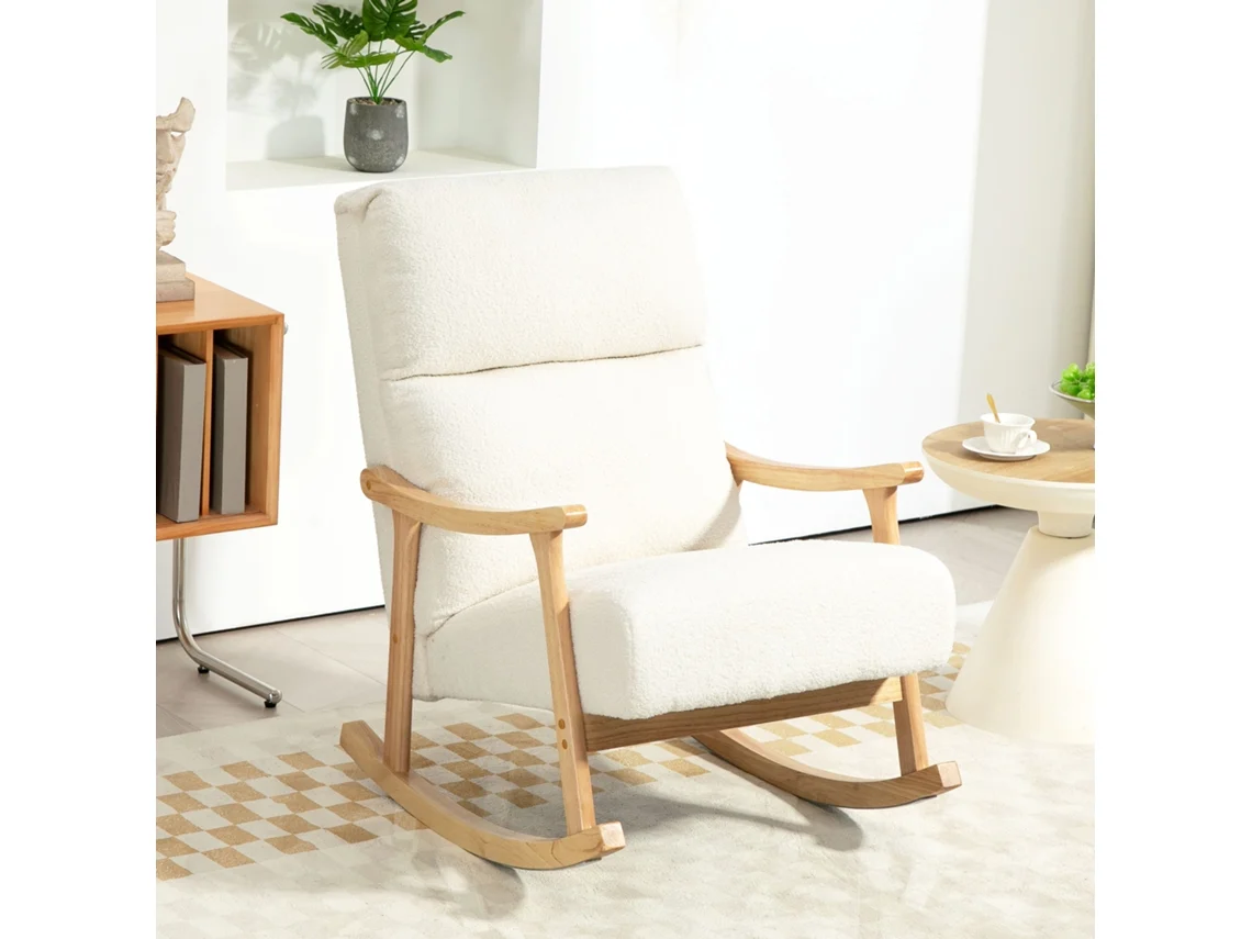 Cadeira de Amamentação Balanço Creme 65x90x98 Cm Estrutura de Faia e Encosto de Borrego S/MARCA