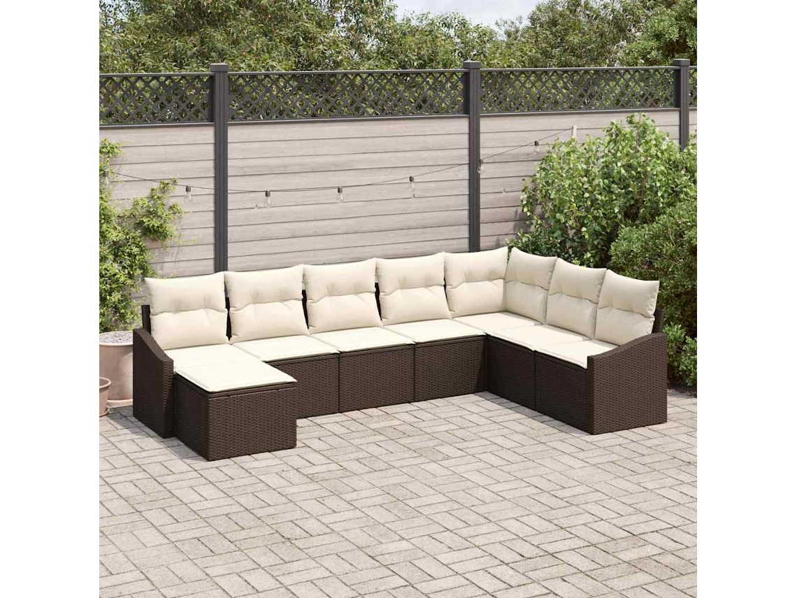 Vidaxl Conjunto De Sofá De Jardim 8 Unid. Marrom E Creme Vime Pe