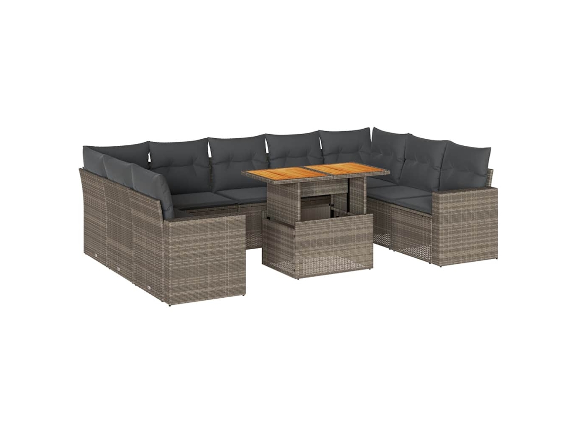 Conjunto de 10 Sofás de Jardim com Almofadões Vime Pe Cinzento MAISON EXCLUSIVE