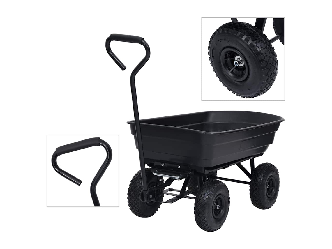 Vidaxl Carrinho De Mão Basculante Para Jardim 300 Kg 75 L Preto